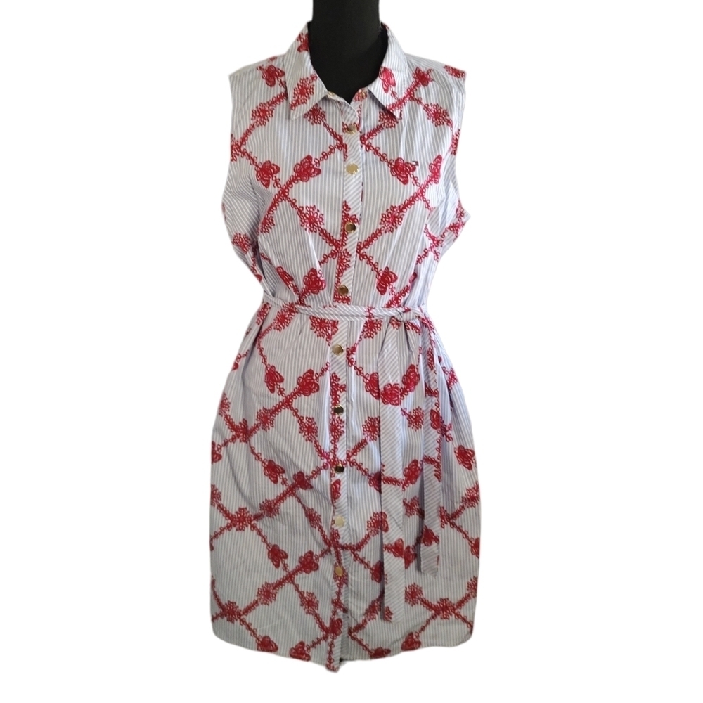Tommy Hilfiger Sleeveless Striped Dress with Red Design Sz. 14